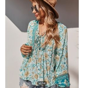 NWOT Boho Double-Tie Blouse